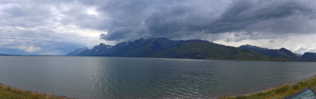 Dark storm clouds over the Tetons -- upper part of Jackson Lake.