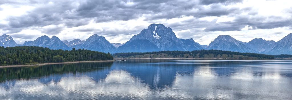 A glassy shot of the Tetons near Colter Bay (Jackson Lake).