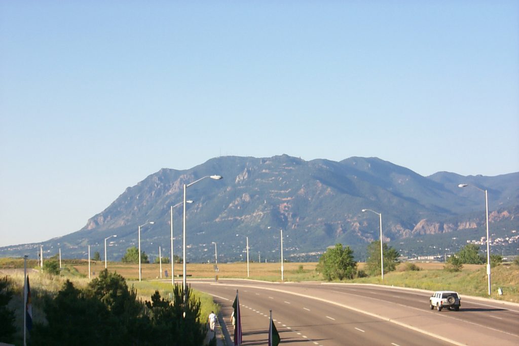 A picture of Cheyenne Mountain just south of Colorado Springs. This picture was snapped from our friend's balcony -- this is probably not a good place to be when/if world war III breaks out ;-).