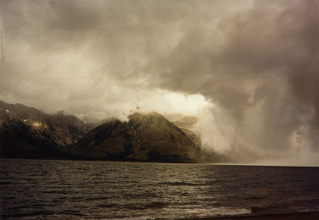 The same storm that chased us out of Yellowstone arrives at Jackson Lake.